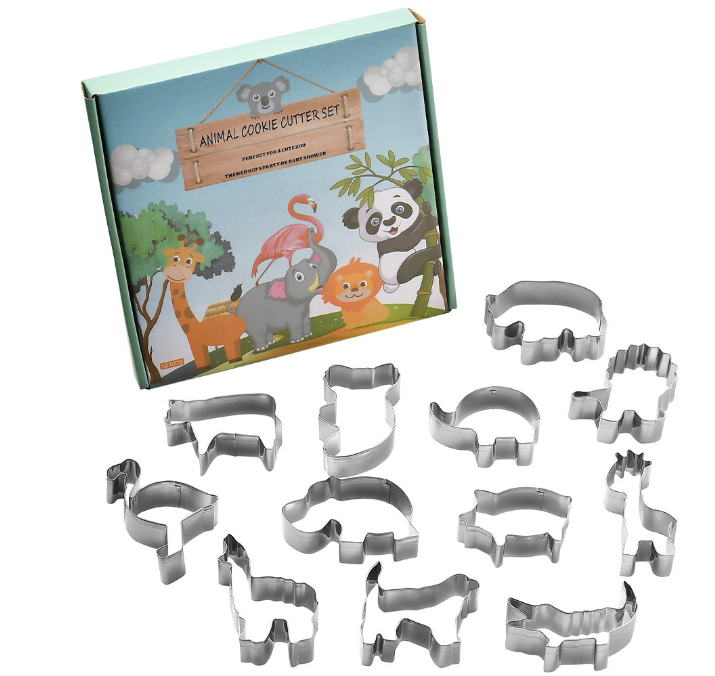 12-piece set of animal-shaped cookie molds