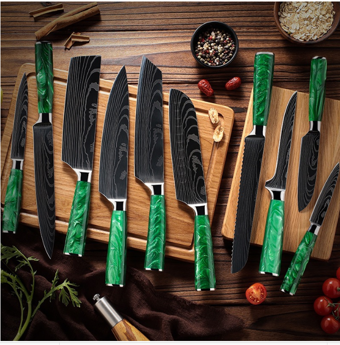 10-piece set of green resin handles